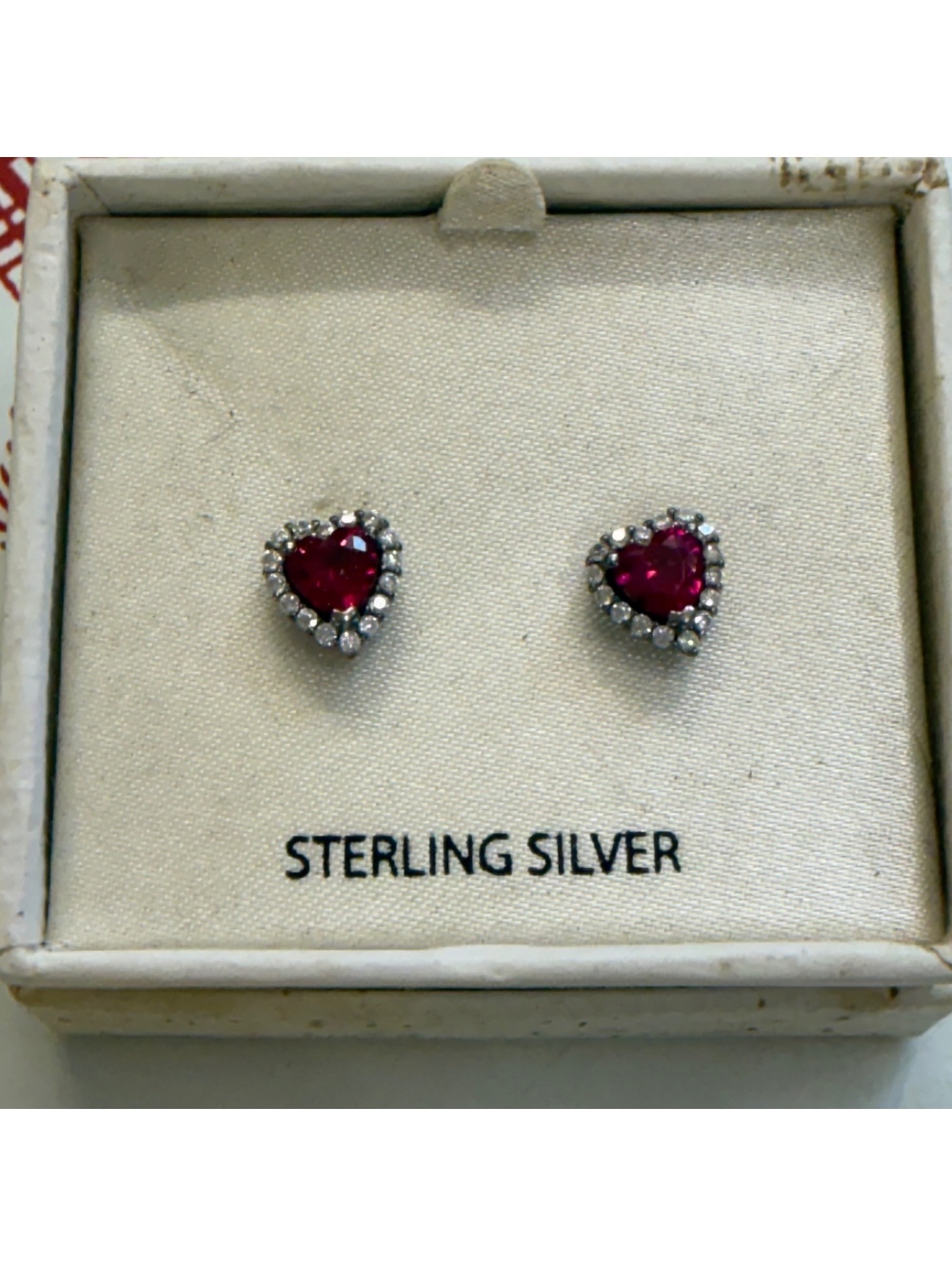 Ruby & sterling heart stud earrings vintage - Picture 1 of 3